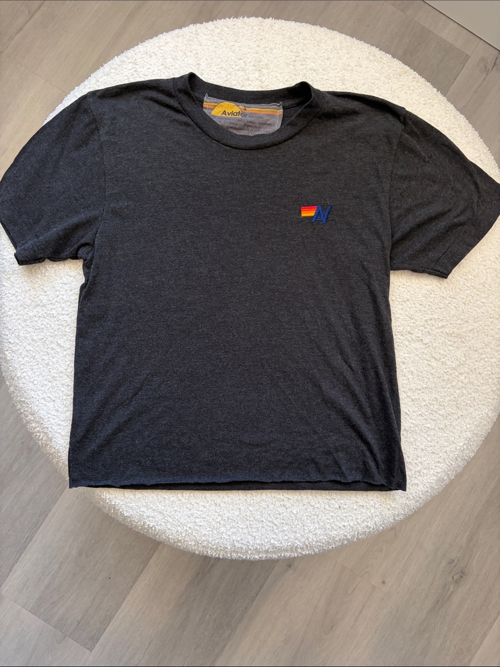 Aviator Nation Dark Charcoal Short Sleeve Tee with Multicolor Logo